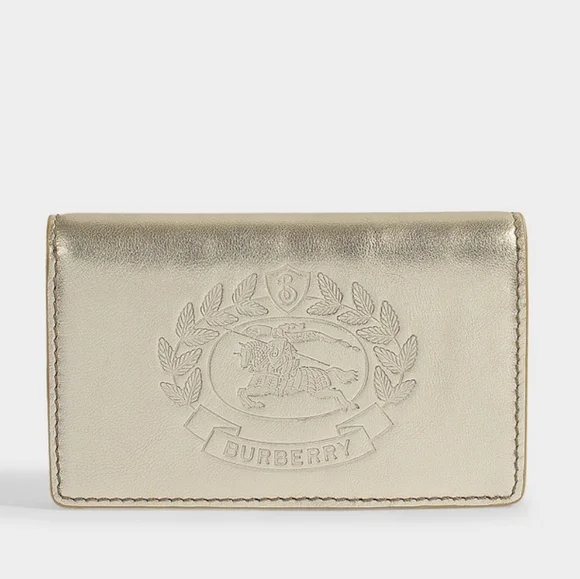 NWT! Sale! Saville Burberry Crest Embossed Smooth Leather Gold Metallic Wallet - Picture 13 of 16